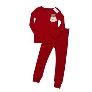 Old Navy Red Christmas Pajama Set Long Sleeve Top Pants Size 3T Boy Girl NWT